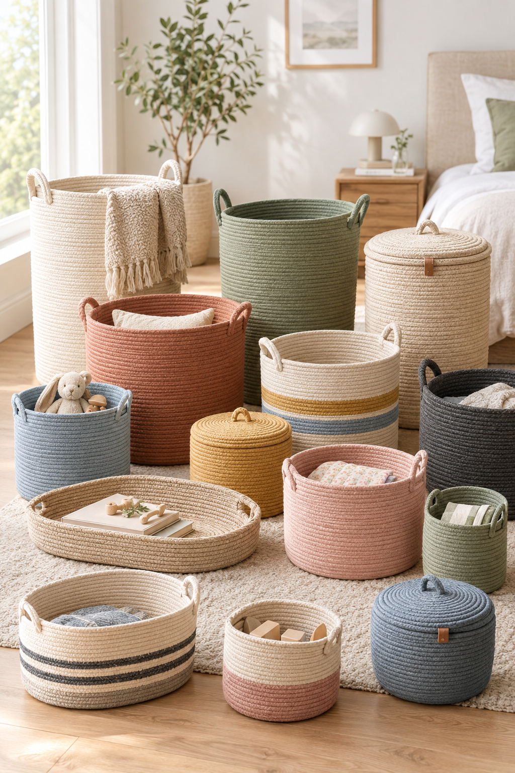 Multicolored cotton basket collection for mobile